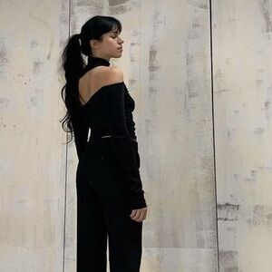 Helmut Lang Black Mock Neck Cut Out Top